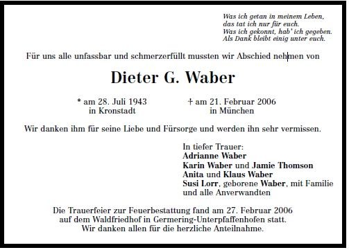 Waber Dieter 19431-2006 Todesanzeige